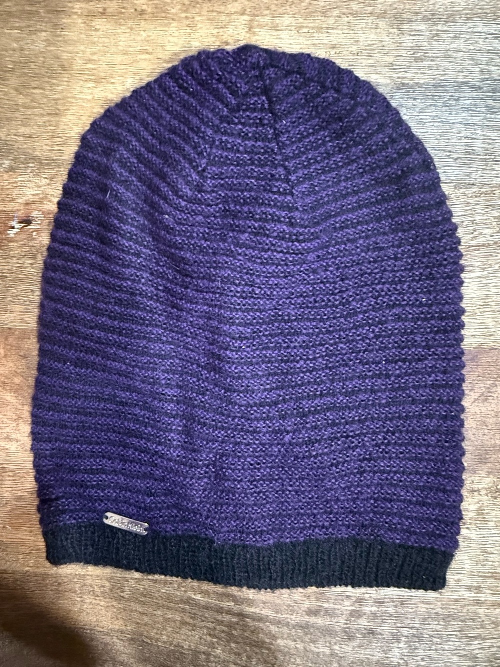 Calvin Klein Purple Knit Beanie with Black Trim